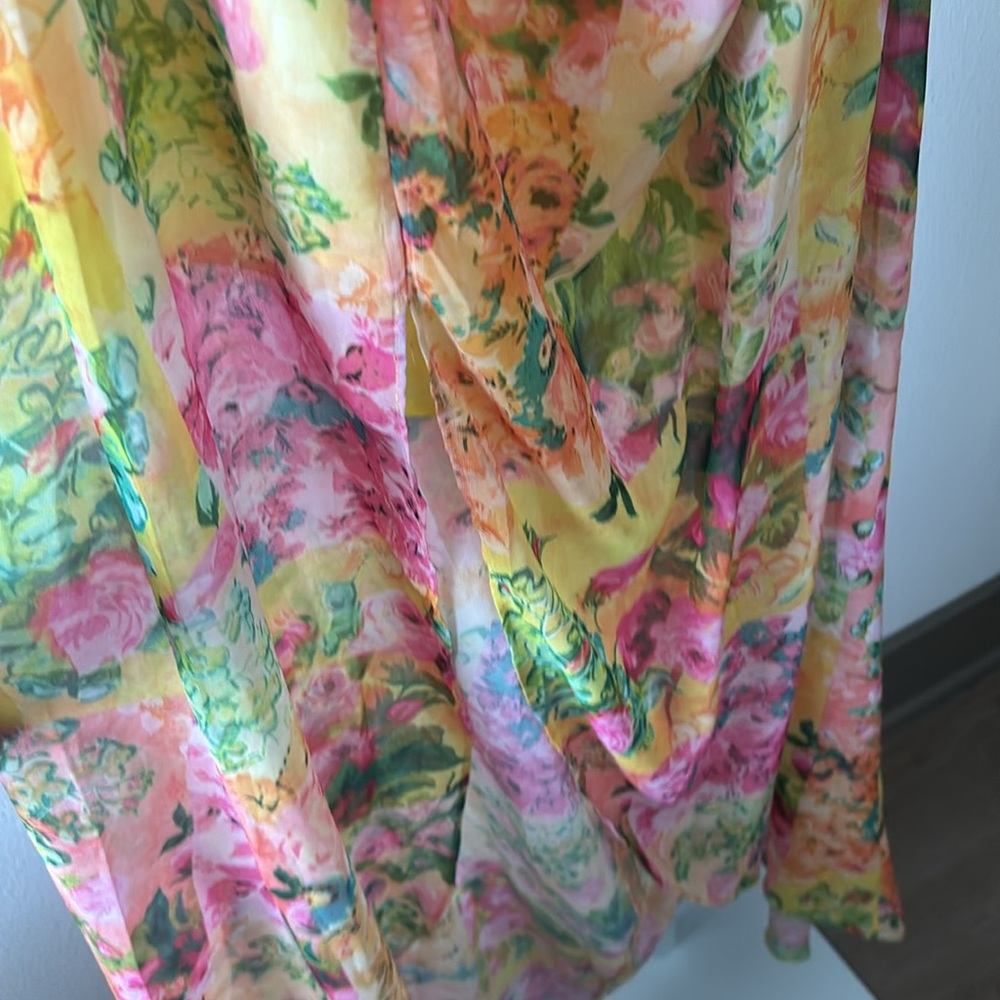 NWT Floral Dress L Y2K Lace-Up Back Maxi Side Slit Coquette Boho Resort Romantic - Picture 8 of 16